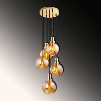 LAMPARA DECORATIVA 5 BOLAS CRISTAL AMBAR