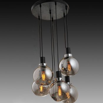 LAMPARA DECORATIVA 5 BOLAS CRISTAL COLOR HUMO