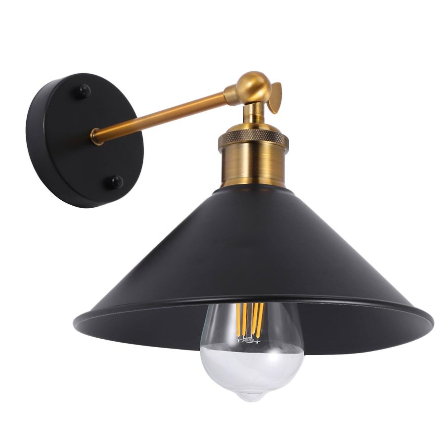 APLIQUE  CAMPANA TIPO C NEGRA Y DORADA METALICA E27 COD. 3881