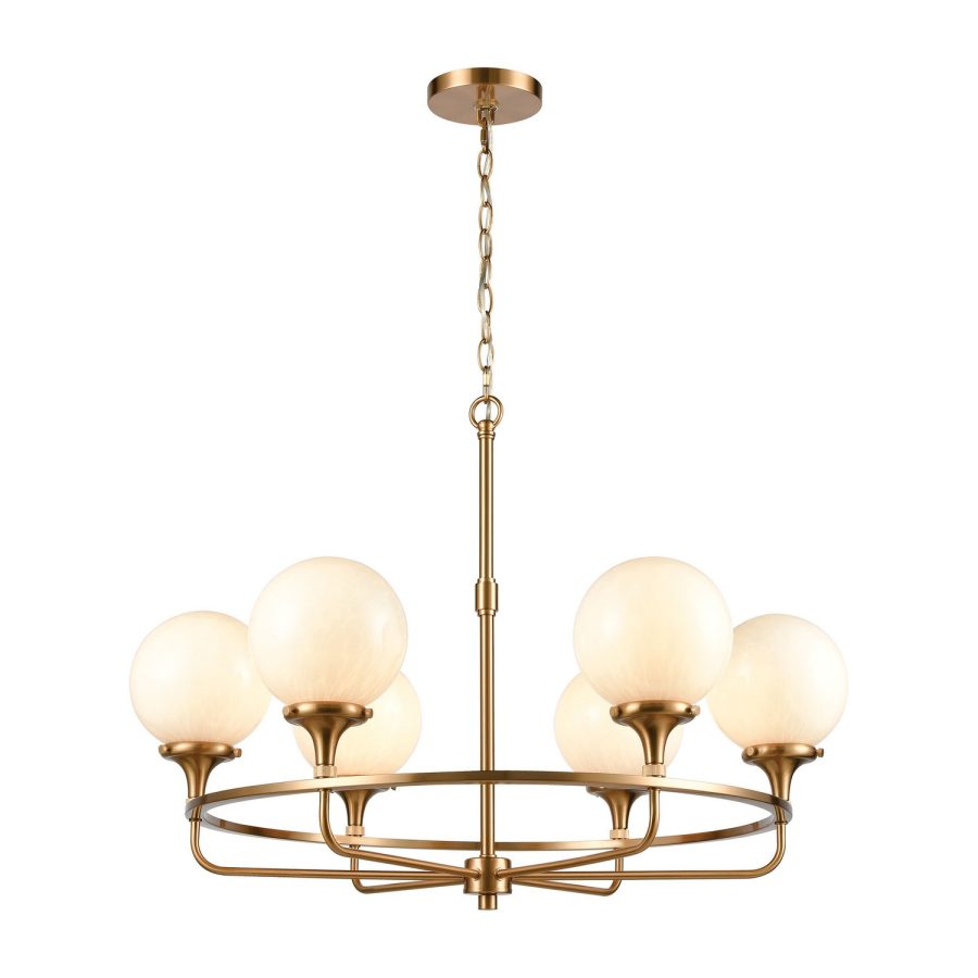 LÁMPARA DEC CANDELABRO DORADA 6 GLOBOS MILK G9 Cod. 4332