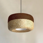 LÁMPARA DECORATIVA DE BAMBOO DOBLE COLOR NARANJA Y CAOBA NATURAL COD. 4228