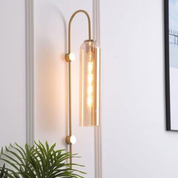 APLIQUE  CILINDRO DE CRISTAL AMBAR  BRAZO DE METAL COD. 4305