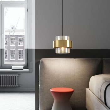 LÁMPARA DECORATIVA BASE DORADA CRISTAL AMBAR ARO DORADO E27 COD. 4573