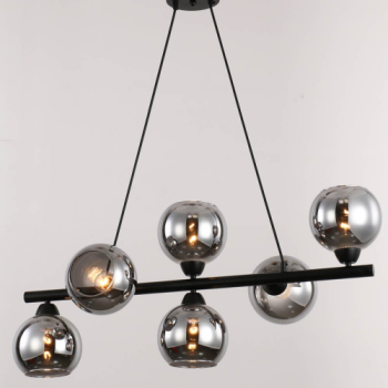 LÁMPARA DECORATIVA BARRA  HORIZONTAL 6 GLOBOS BLACK SMOKE COD. 3965