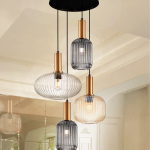 JUEGO DE 4 LÁMPARAS BASILE AMBAR BASE BRONZE E27 COD. 4453