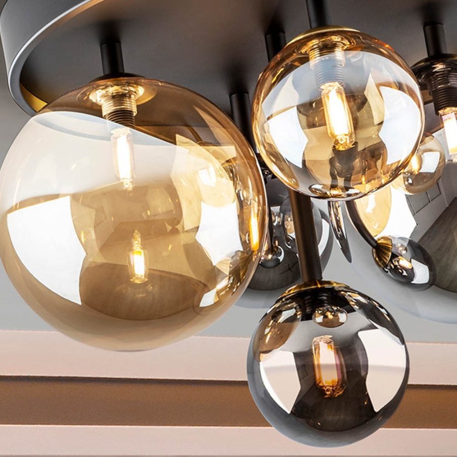 LÁMPARA DECORATIVA DE TECHO  BLAKC+SMOKE GRAY+AMBAR COD. 4493