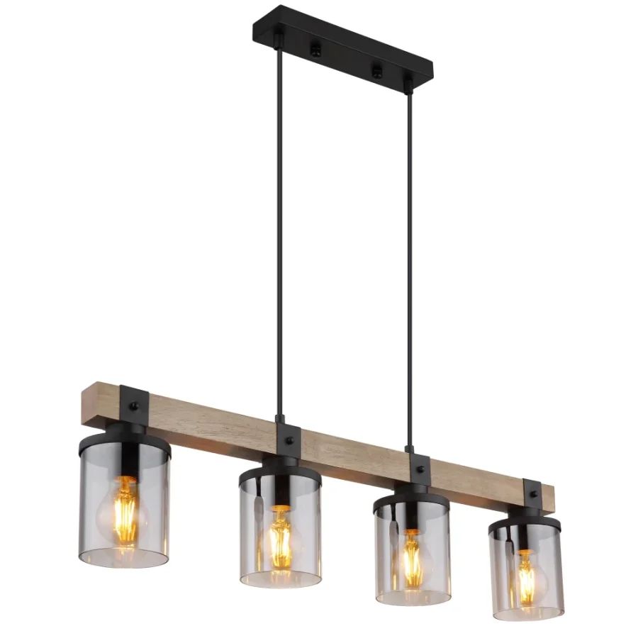 LÁMPARA DECORATIVA  BARRA DE MADERA 4 CILINDROS ANCHOS BLACK SMOKE COD.4481