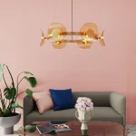 LÁMPARA DECORATIVA ARO DORADO 6 CRISTALES ÁMBAR COD.4490