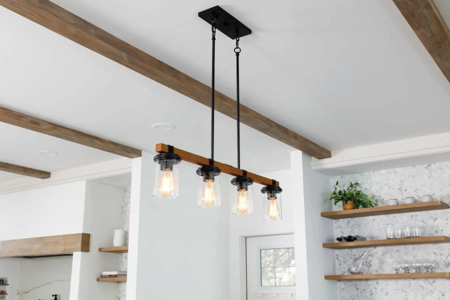 LÁMPARA DECORATIVA  BARRA DE MADERA 4 CILINDROS ANCHOS BLACK SMOKE COD.4481