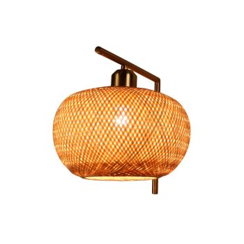 APLIQUE DEC RATTAN HACIA ABAJO ANCHO CON BASE METALICA DORADA COD.4618