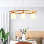 LÁMPARA DECORATIVA DOS BARRAS OVALADAS DE MADERA  3 CILINDRO FROST COD.3874