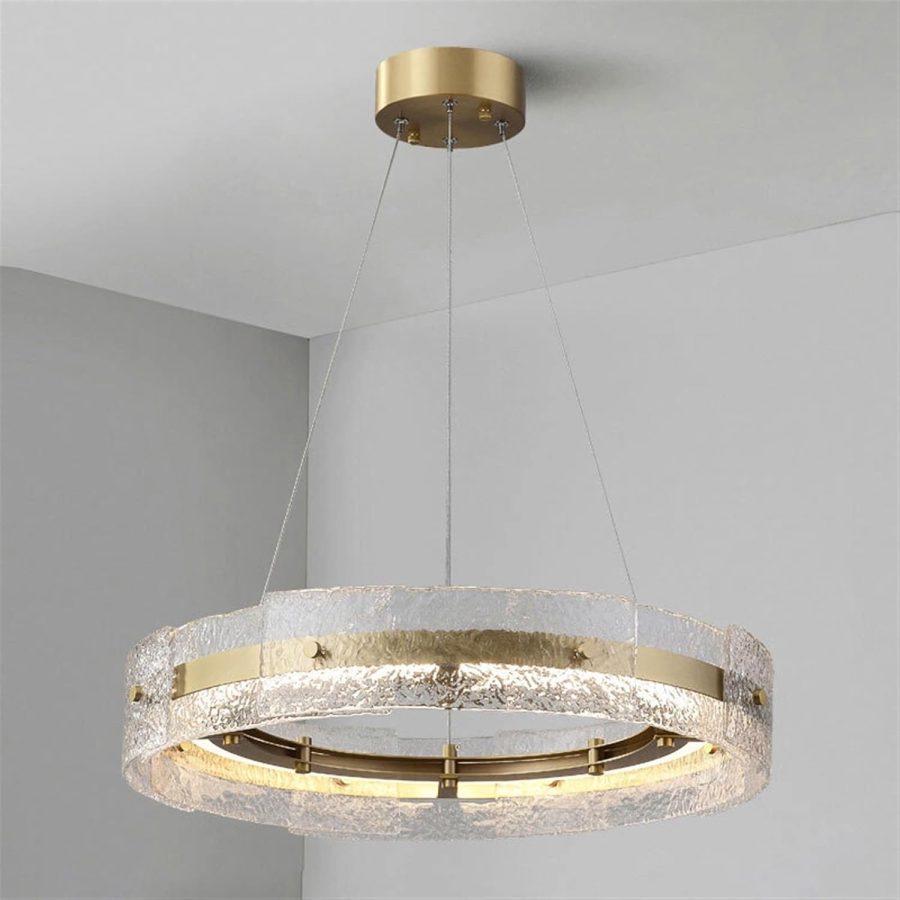 LÁMPARA DECORATIVA ARO DORADO CRISTAL 60CM COD.4546