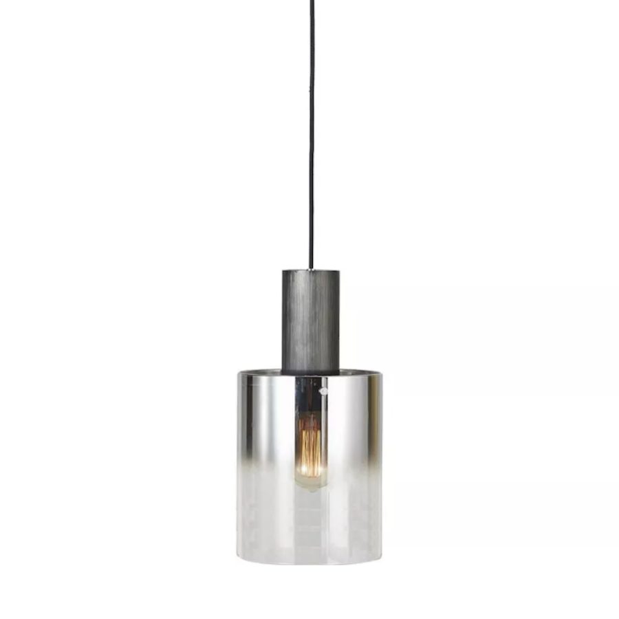 LÁMPARA DECORATIVA TUBULAR EN CRISTAL SMOKE Y METAL NEGRO E27 COD. 3583