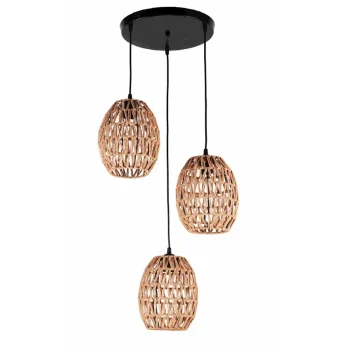 LÁMPARA COLGAR BASE CIRCULAR NEGRA 3 RATTAN TEJIDOS CIRCULARES COLOR MARRON E27 36CM*36CM*23CM COD.3545