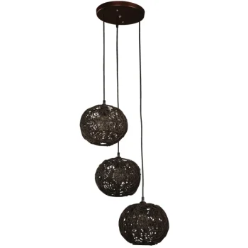 LÁMPARA DECORAT6IVA DE RATTAN 3 CIRCULOS MARRONES BASE NEGRA CIRCULAR COD.2315
