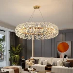 LÁMPARA DECORATIVA GLOBO CRISTALES DORADA CON 50 FLORECITAS G9 COD. 4358