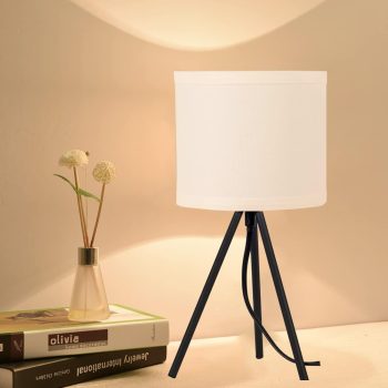 LÁMPARA DE MESA NEGRA TEJIDO CIRCULAR BLANCO E27 COD.3692