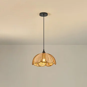 LÁMPARA DECORATIVA COLGAR BASE NEGRA FLOR DE RATTAN E27  D30CM COD.3137