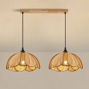 LÁMPARA COLGAR BARRA RECTN DOS FLORES TIPO RATTAN E27 30CM IP20 COD.3139