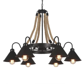 LÁMPARA DECORATIVA CANDELABRO SOGA Y 6  CONOS NEGROS E27 80CM*600CM COD.4660