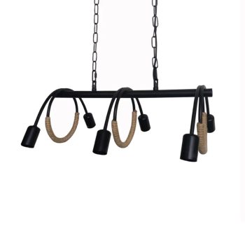 LÁMPARA DECORATIVA SOGA Y BARRA LINEAL NEGRA DOS CADENAS 8 SOCKETS  E27 COD.4659