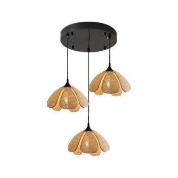 LÁMPARA DECORATIVA BASE CIRCULAR 3 FLORES RATTAN E27 D30CM IP20 COD.3138