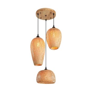 LÁMPARA DECORATIVA DE COLGAR BASE CIRCULAR NEGRA 3 BAMBU E27 23CM*37CM COD.3601