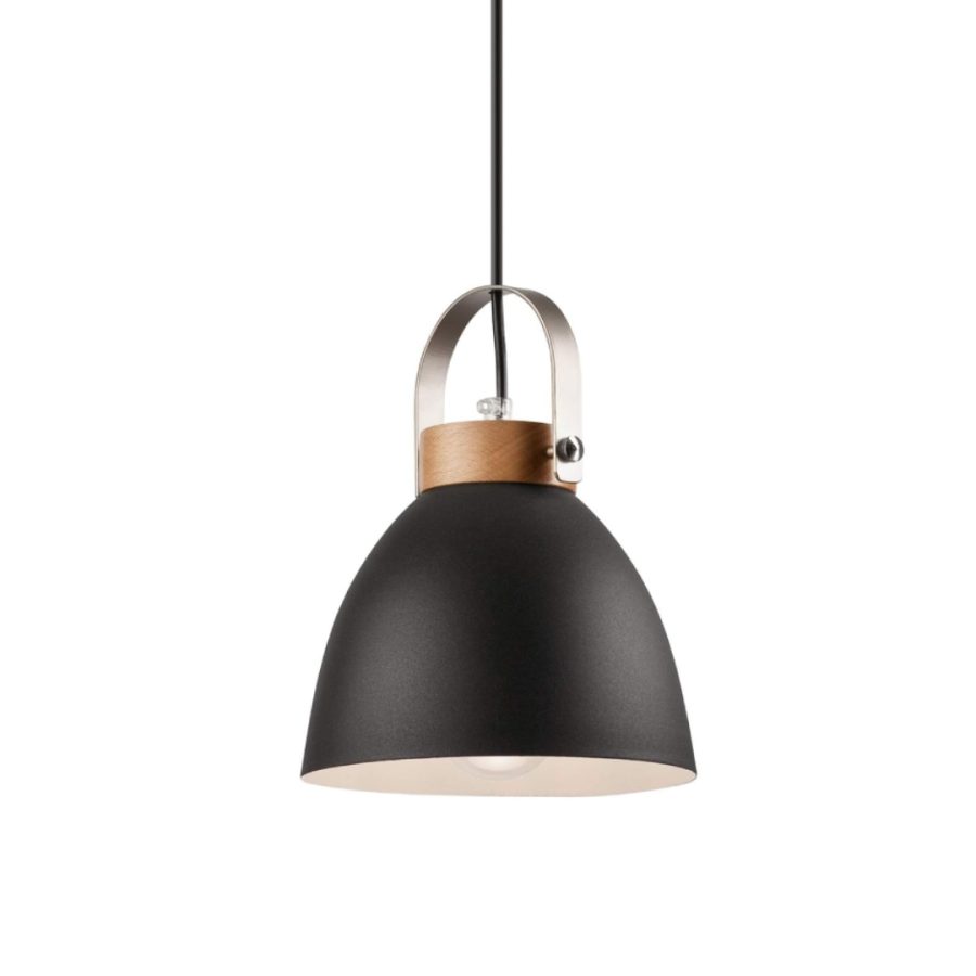 LÁMPARA DECORATIVA COLGAR NEGRA TIPO CAMPANA TOPE DE MADERA E27 14CM*10.5CM COD.3625