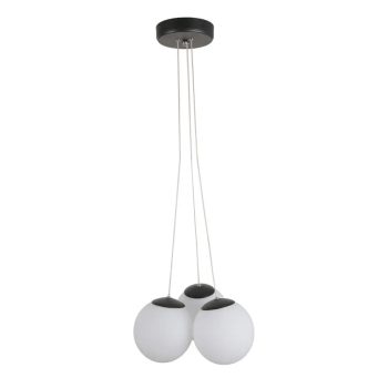 LÁMPARA DECORATIVA DE COLGAR BASE CIRCULAR NEGRA 3 GLOBOS BLANCOS E27 D25*113CM COD.3550