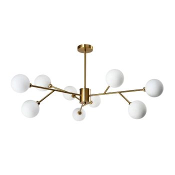 LÁMPARA DECORATIVA COLGAR DORADA 8 BRAZOS  HORIZONTAL 9 GLOBOS BLANCO G9 125CM*12CM*45CM COD.3964