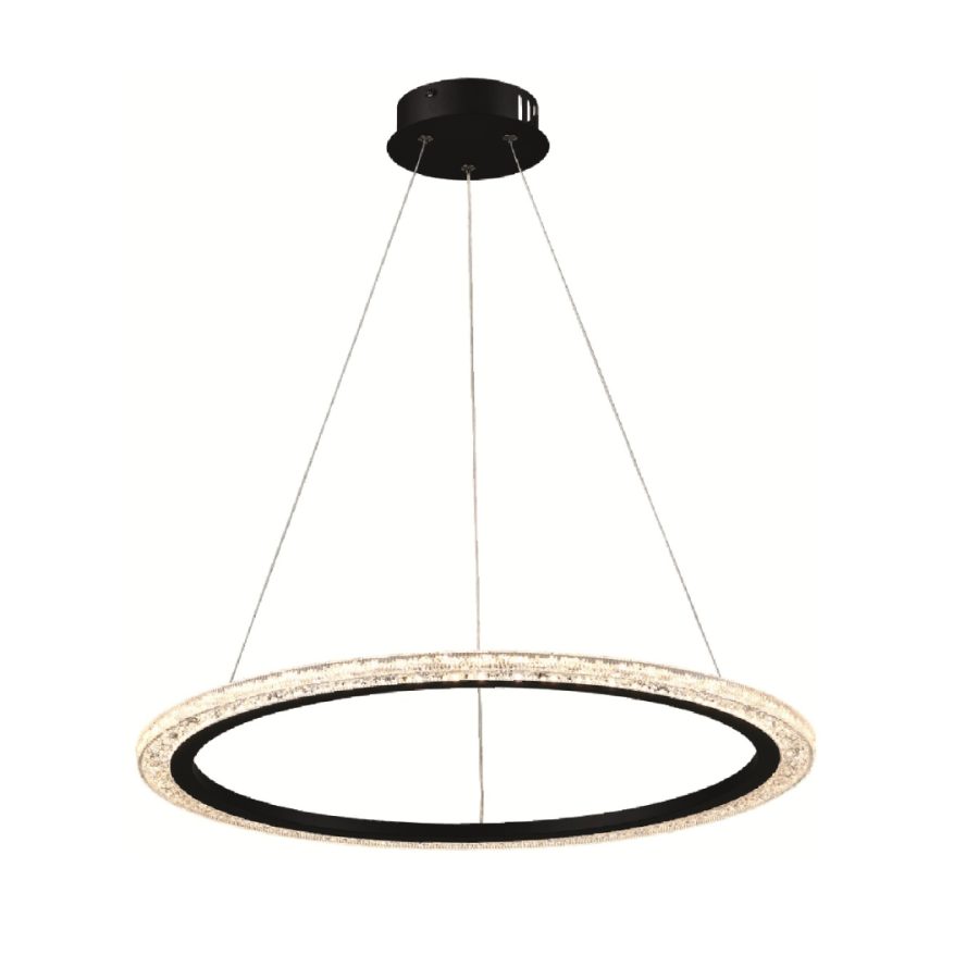 LÁMPARA DECORATIVA COLGAR ARO NEGRO RODEADO DE ACRILICO 37W 110V 3000K COD.3239
