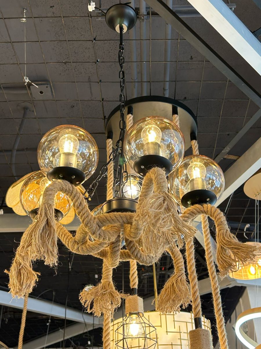 LÁMPARA DECORATIVA CANDELABRO Y SOGA 6 GLOBOS  ÁMBAR  E27 COD.3227