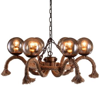LÁMPARA DECORATIVA CANDELABRO Y SOGA 6 GLOBOS  ÁMBAR  E27 COD.3227