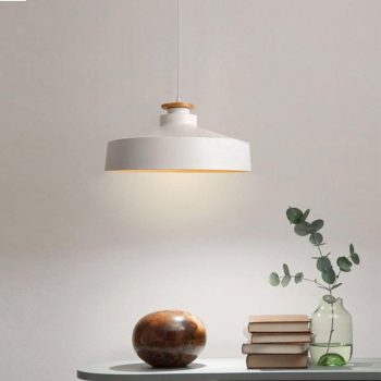 LÁMPARA DECORATIVA CAMPANA BLANCA CIRCULAR TOPE DE MADERA  E27  D40CM COD.4805