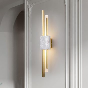 APLIQUE DECORATIVO MÁRMOL BLANCO DOS TUBITOS BRONCES 110V 3000K 60*9CM COD.4580