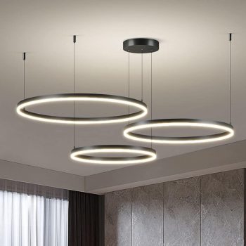 LÁMPARA COLGAR 3 AROS BORDE NEGRO 110V 6500K 40*60*80CM COD.4781