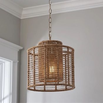 LÁMPARA DECORATIVA  COLGAR CILINDRO DE SOGA TEJIDA E27  D40*H45CM COD.4789